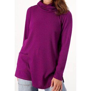 LOGO Lounge by Lori Goldstein Micro Cloud Waffle Cowl Neck Top Dark Plum Large
